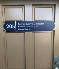 Front door with practice information