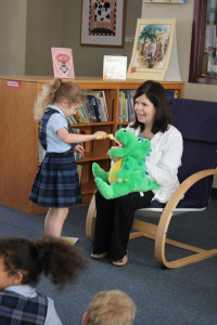 Dr. Ashley Covington at St. Peter's Catholic School during Dental Health month. 3