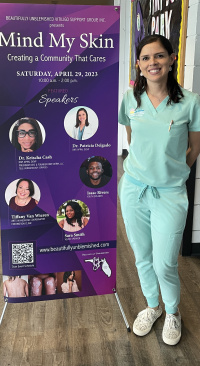 Speaking at an event to support mental health in autoimmune skin disease care 1